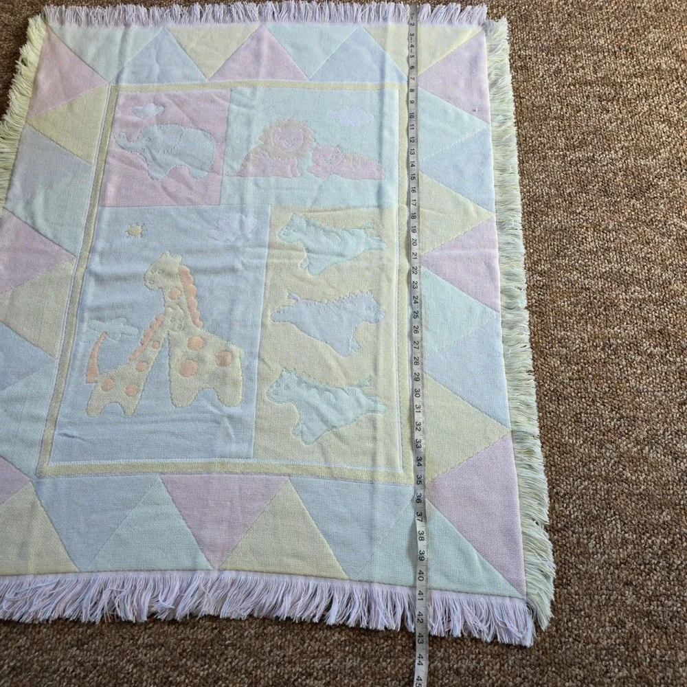 Woven Baby Blanket Pastel Safari Animal Fringe Trim Throw